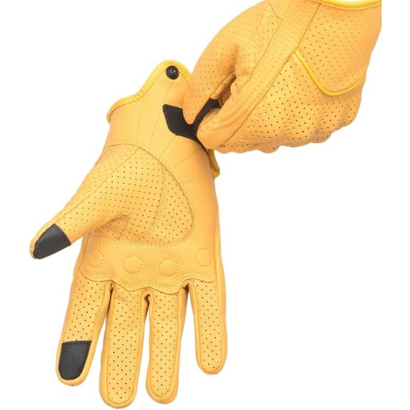 Men's Yellow Moto Racing Perforated Motorbike Dirt Bike Leather Gloves - Picture 7 of 8